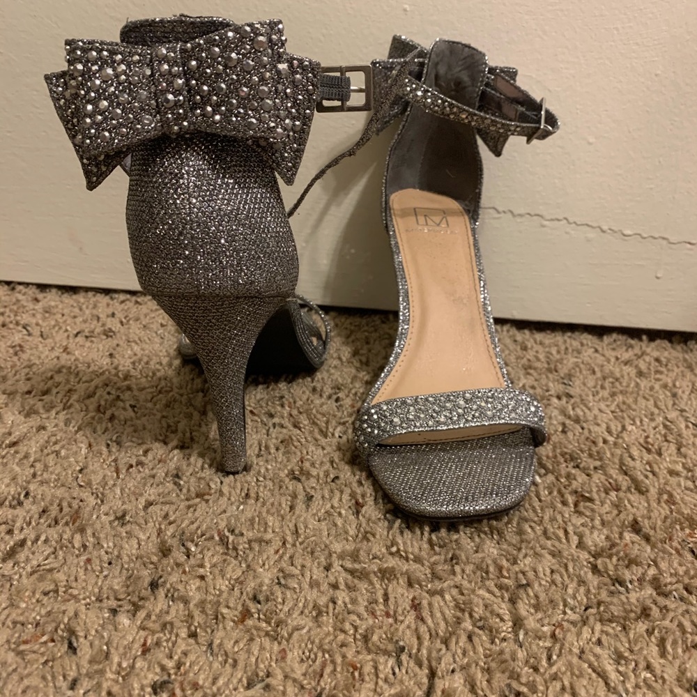Gray rhinestone heels